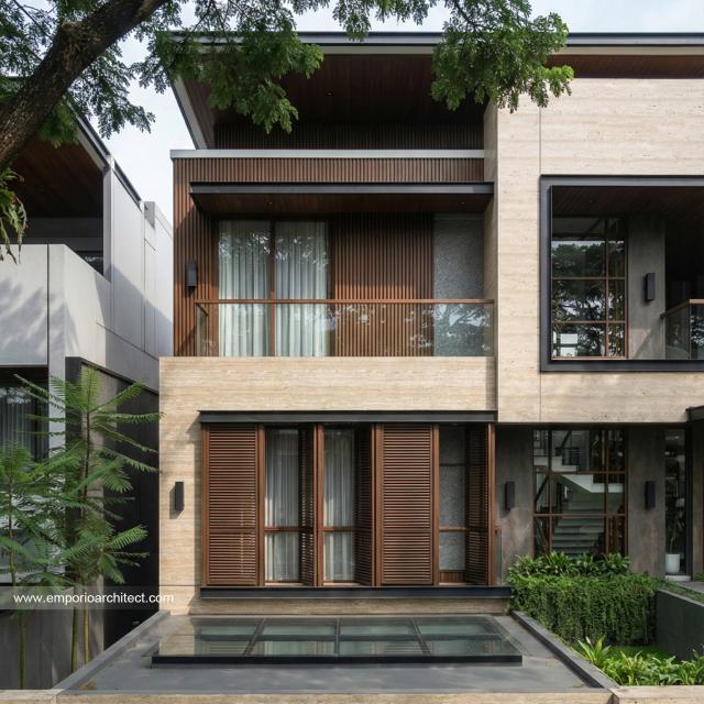 Desain Tampak Detail Depan 3 Rumah Modern 3 Lantai Ibu VBB di Bandung