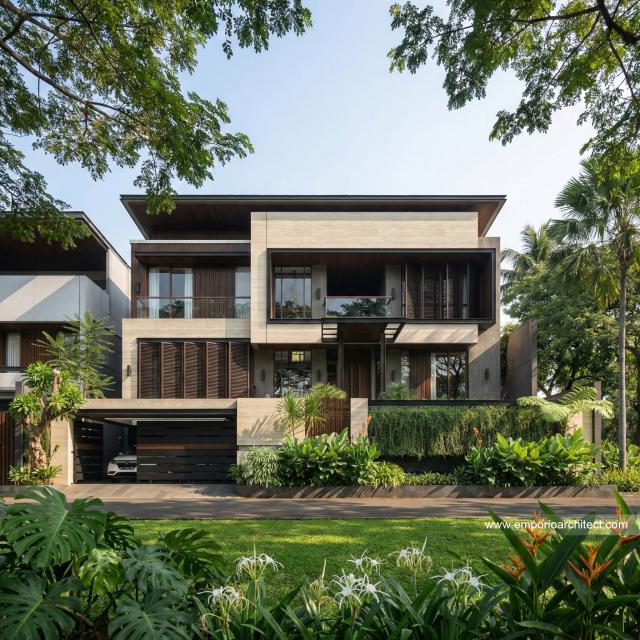 Desain Tampak Depan 2 Rumah Modern 3 Lantai Ibu VBB di Bandung