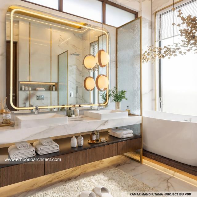 Desain Kamar Mandi Utama Rumah Modern 3 Lantai Ibu VBB di Bandung