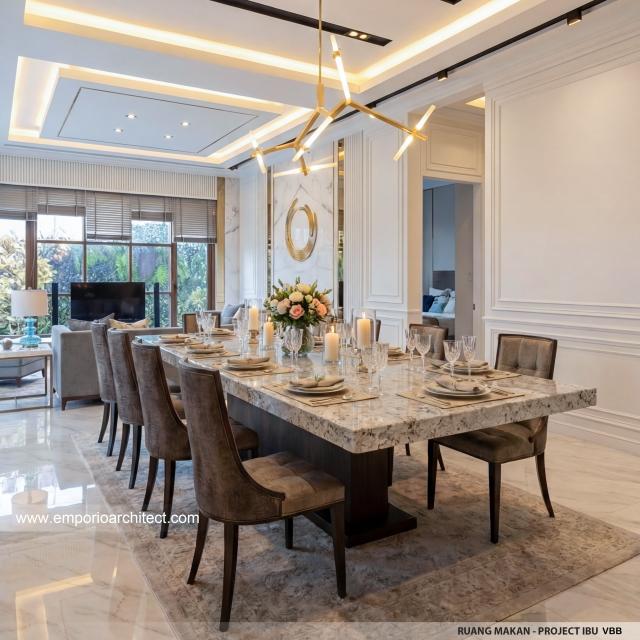 Desain Ruang Makan Rumah Modern 3 Lantai Ibu VBB di Bandung