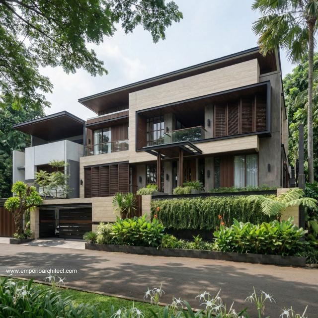 Desain Tampak Depan Rumah Modern 3 Lantai Ibu VBB di Bandung