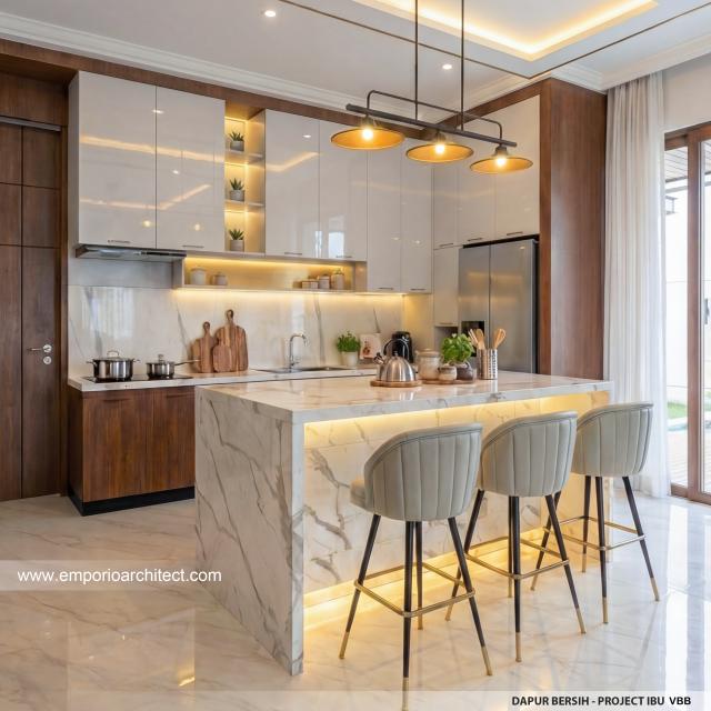 Desain Dapur Rumah Modern 3 Lantai Ibu VBB di Bandung