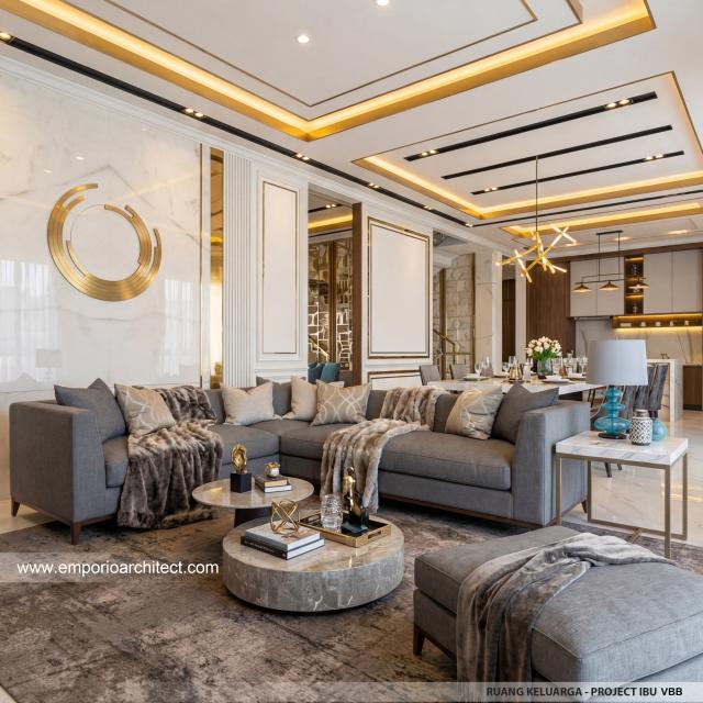 Desain Ruang Keluarga Rumah Modern 3 Lantai Ibu VBB di Bandung