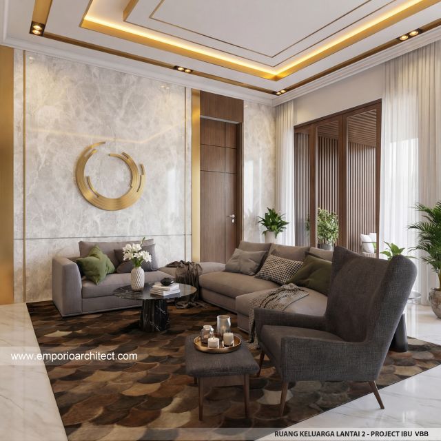 Desain Ruang Keluarga Lantai 2 Rumah Modern 3 Lantai Ibu VBB di Bandung