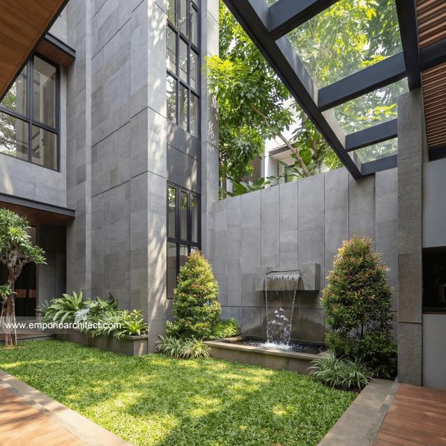 Desain Tampak Detail Belakang 2 Rumah Modern 3 Lantai Ibu LDA II di Surabaya
