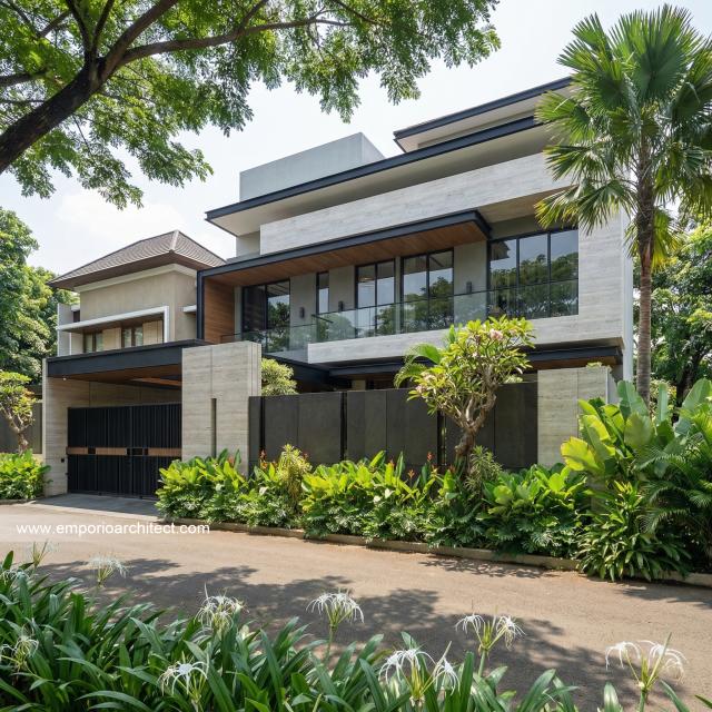 Desain Tampak Depan 2 Rumah Modern 3 Lantai Ibu LDA II di Surabaya