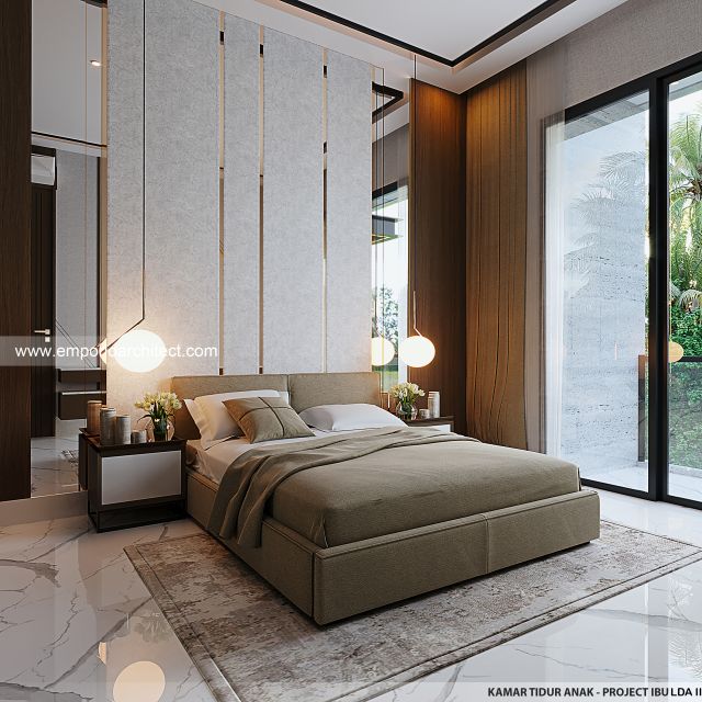 Desain Kamar Tidur Anak Rumah Modern 3 Lantai Ibu LDA II di Surabaya