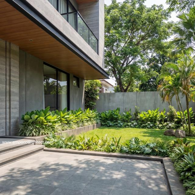 Desain Tampak Detail Depan 2 Rumah Modern 3 Lantai Ibu LDA II di Surabaya