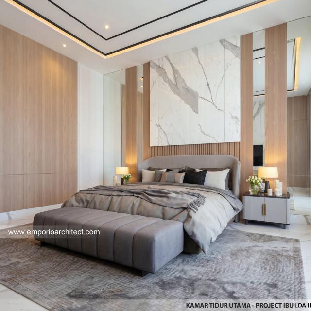 Desain Kamar Tidur Utama Rumah Modern 3 Lantai Ibu LDA II di Surabaya