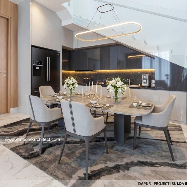 Desain Dapur Rumah Modern 3 Lantai Ibu LDA II di Surabaya