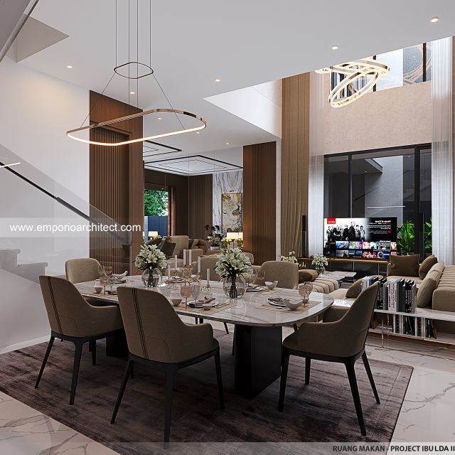 Desain Ruang Makan Rumah Modern 3 Lantai Ibu LDA II di Surabaya