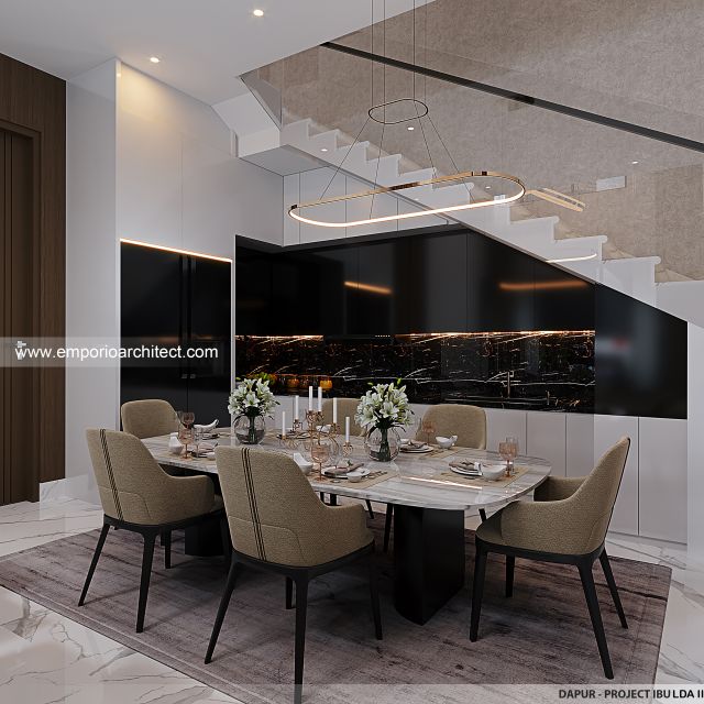 Desain Dapur Rumah Modern 3 Lantai Ibu LDA II di Surabaya