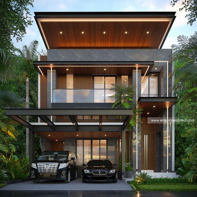 Desain Tampak Depan Rumah Modern 3 Lantai Bapak SHG di Jakarta