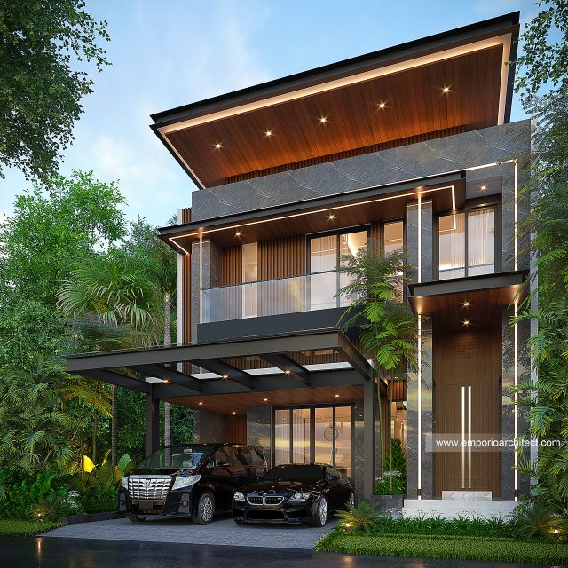 Desain Tampak Depan 2 Rumah Modern 3 Lantai Bapak SHG di Jakarta