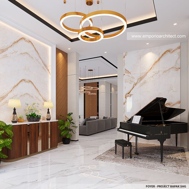 Desain Foyer Rumah Modern 3 Lantai Bapak SHG di Jakarta