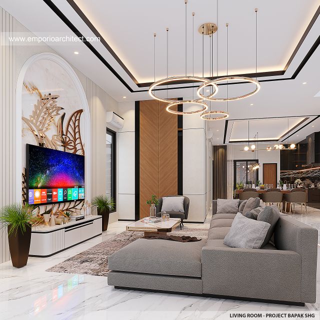 Desain Ruang Keluarga Rumah Modern 3 Lantai Bapak SHG di Jakarta