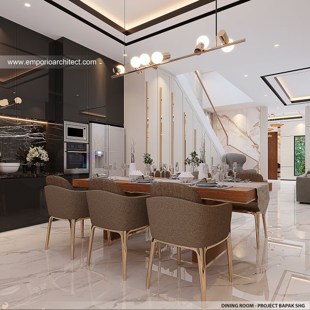 Desain Ruang Makan Rumah Modern 3 Lantai Bapak SHG di Jakarta