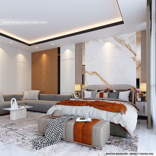 Desain Kamar Tidur Utama Rumah Modern 3 Lantai Bapak SHG di Jakarta