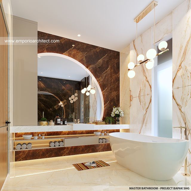Desain Kamar Mandi Utama Rumah Modern 3 Lantai Bapak SHG di Jakarta