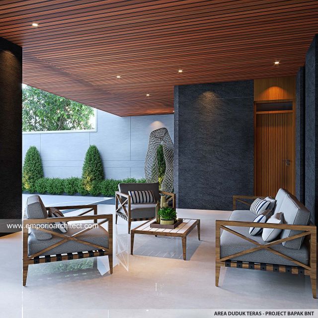 Desain Area Duduk Teras Rumah Modern 3 Lantai Bapak BNT di Bandung