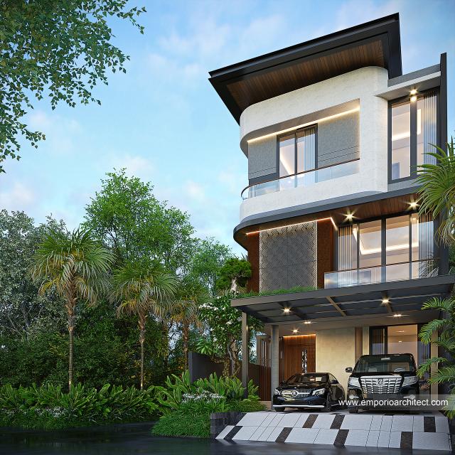 Desain Tampak Depan Rumah Modern 3 Lantai Ibu DNA di Jakarta