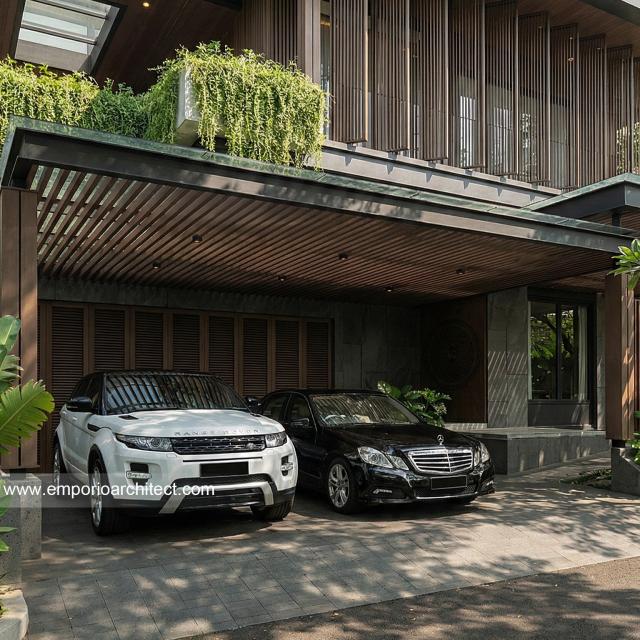 Desain Tampak Detail Depan Rumah Modern 3 Lantai Bapak CLS di Gading Serpong, Tangerang