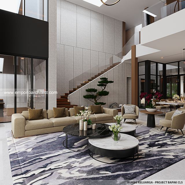 Desain Ruang Keluarga Rumah Modern 3 Lantai Bapak CLS di Gading Serpong, Tangerang