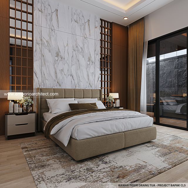 Desain Kamar Tidur Orang Tua Rumah Modern 3 Lantai Bapak CLS di Gading Serpong, Tangerang