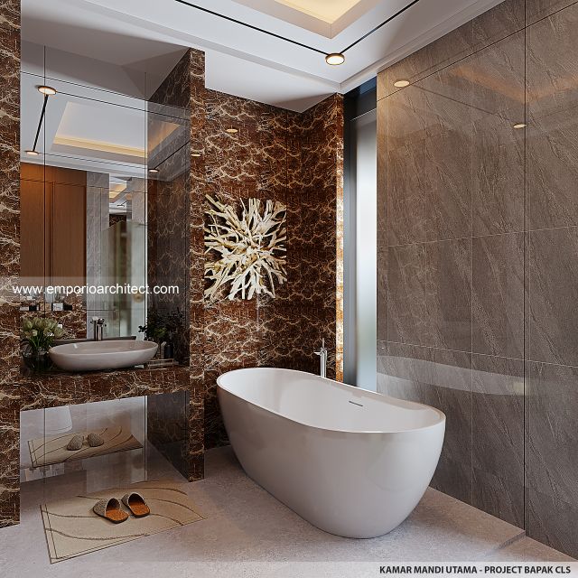 Desain Kamar Mandi Utama Rumah Modern 3 Lantai Bapak CLS di Gading Serpong, Tangerang