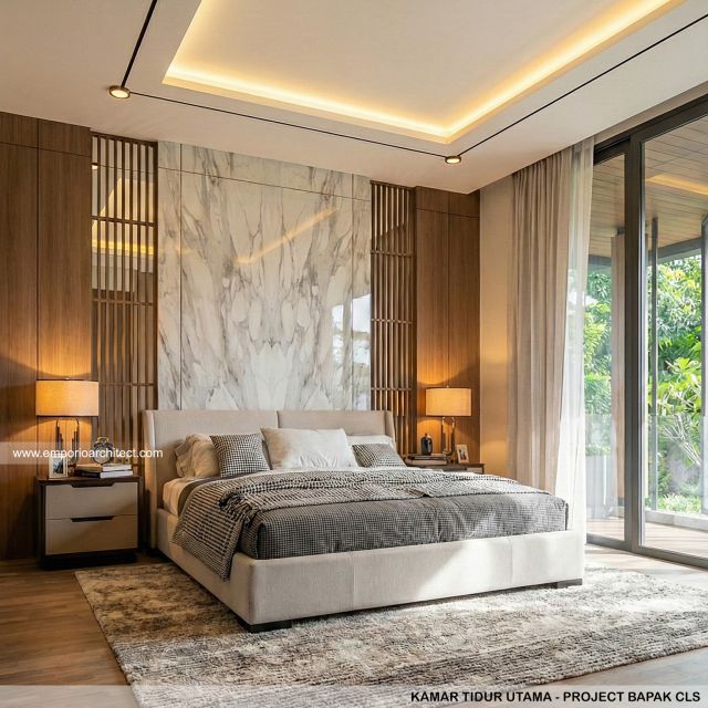 Desain Kamar Tidur Utama Rumah Modern 3 Lantai Bapak CLS di Gading Serpong, Tangerang