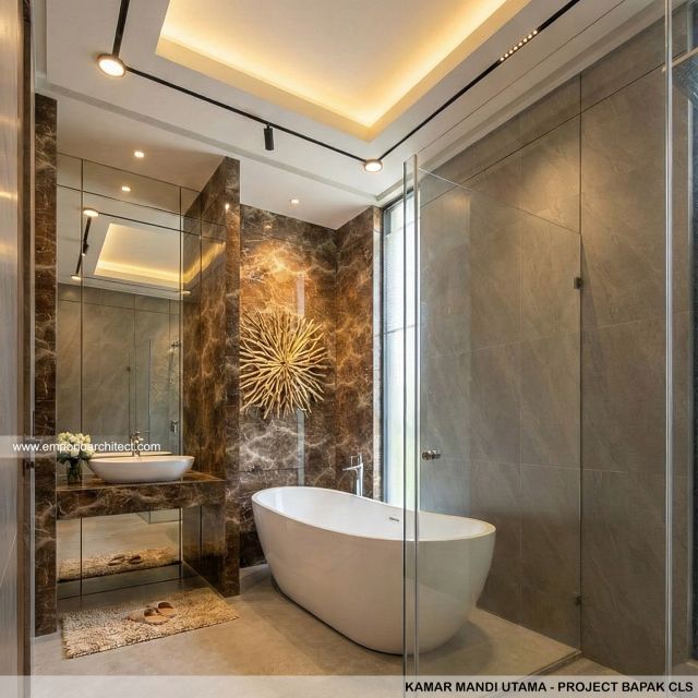 Desain Kamar Mandi Utama Rumah Modern 3 Lantai Bapak CLS di Gading Serpong, Tangerang