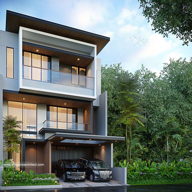 Desain Tampak Depan 3 Rumah Modern 3 Lantai Bapak DJN di PIK 2, Tangerang