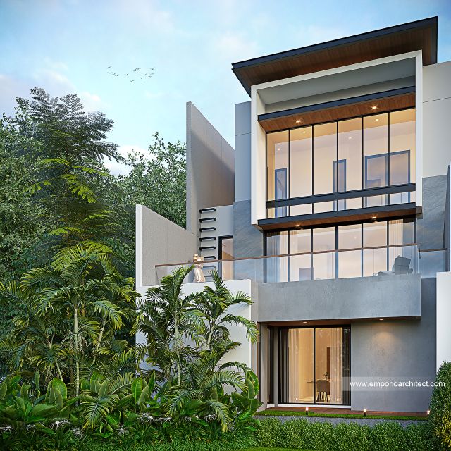 Desain Tampak Belakang Rumah Modern 3 Lantai Bapak DJN di PIK 2, Tangerang