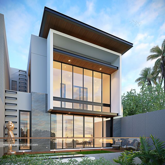 Desain Tampak Belakang 2 Rumah Modern 3 Lantai Bapak DJN di PIK 2, Tangerang