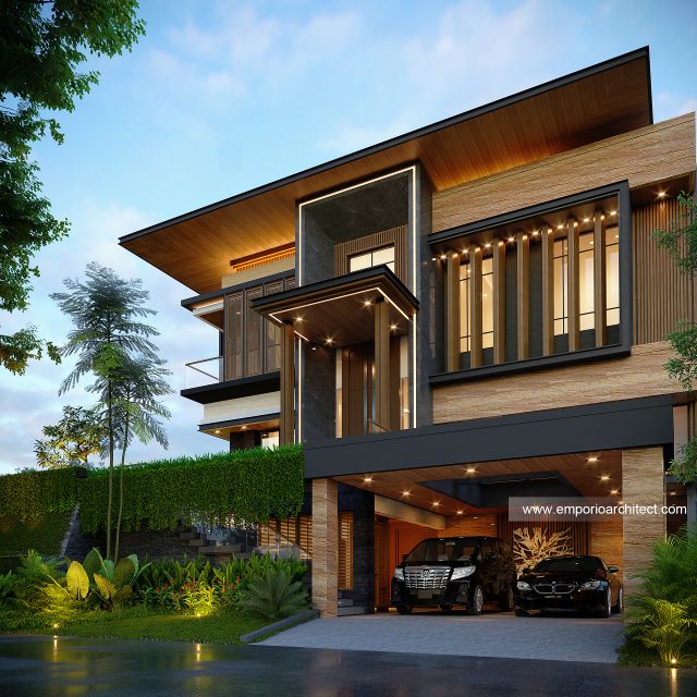 Desain Tampak Depan 2 Rumah Modern 3 Lantai Ibu DB di Samarinda