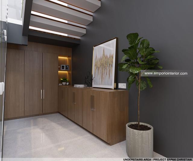 Desain Area Bawah Tangga Rumah Modern 3 Lantai Bapak CHT di BSD, Tangerang Selatan, Banten