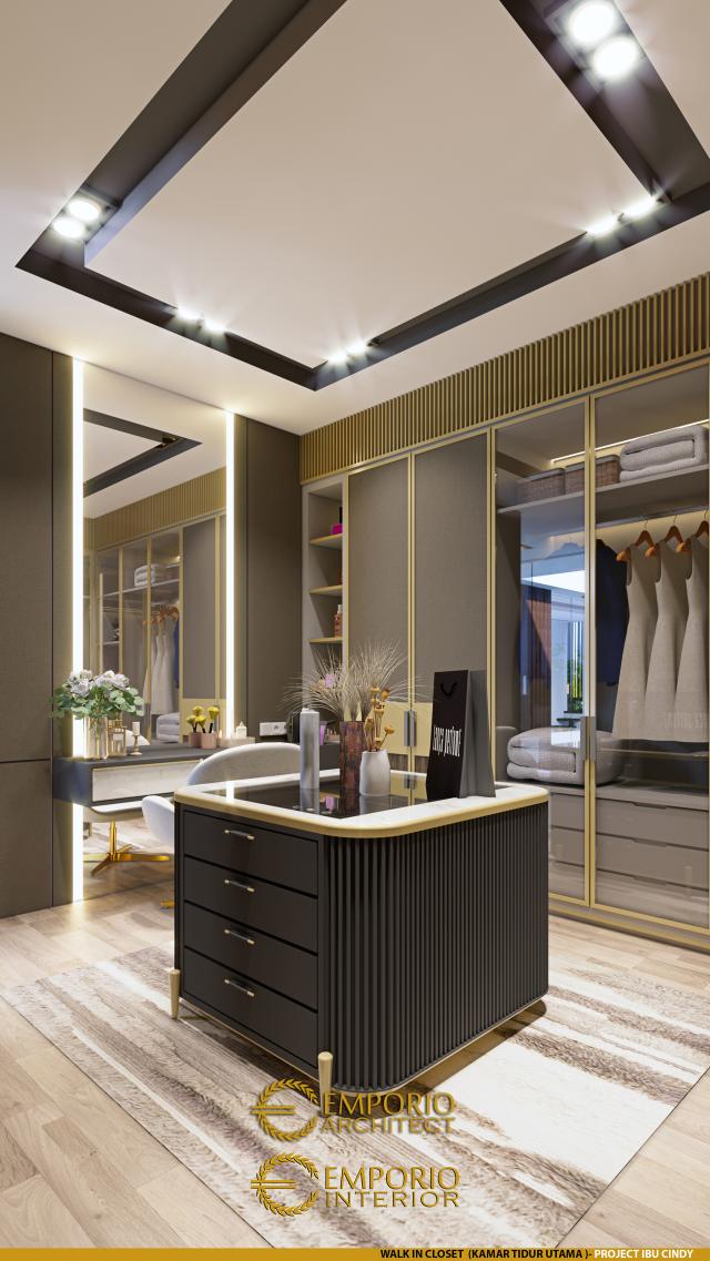 Desain Walk In Closet Kamar Tidur Utama Rumah Modern 3 Lantai Ibu Cindy di Bekasi, Jawa Barat