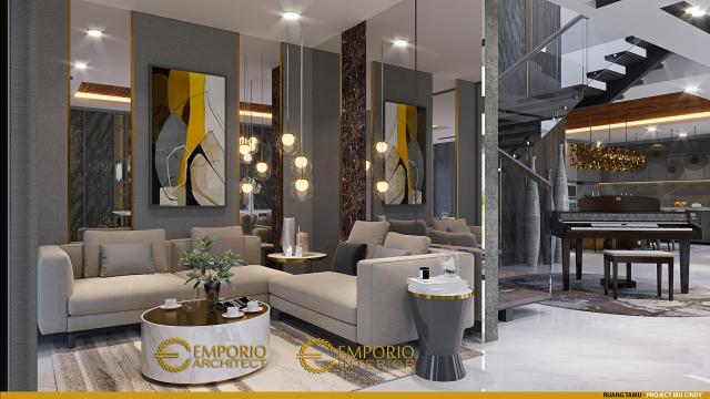 Desain Ruang Tamu Rumah Modern 3 Lantai Ibu Cindy di Bekasi, Jawa Barat