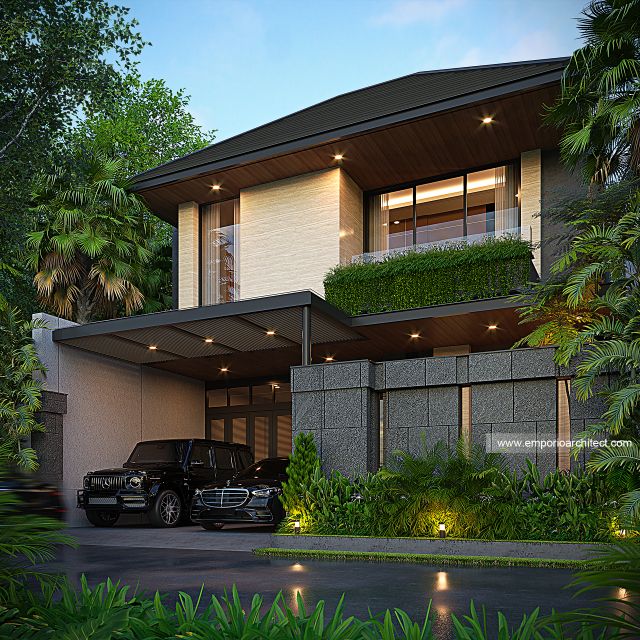 Desain Tampak Depan Dengan Pagar Rumah Modern 3 Lantai Bapak EC di Jakarta