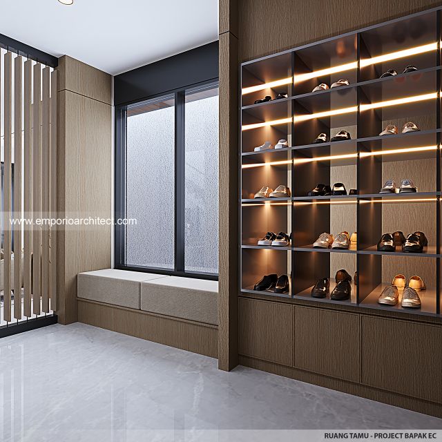 Desain Ruang Tamu Rumah Modern 3 Lantai Bapak EC di Jakarta
