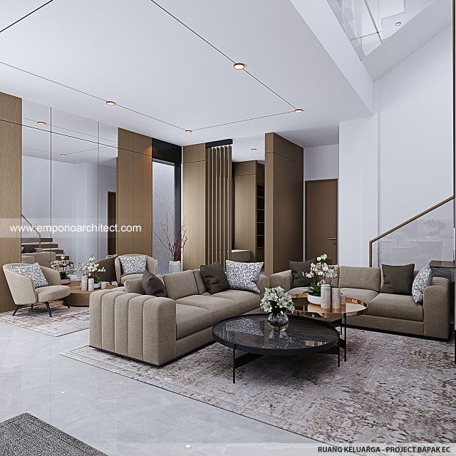 Desain Ruang Keluarga Rumah Modern 3 Lantai Bapak EC di Jakarta