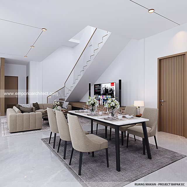 Desain Ruang Makan Rumah Modern 3 Lantai Bapak EC di Jakarta