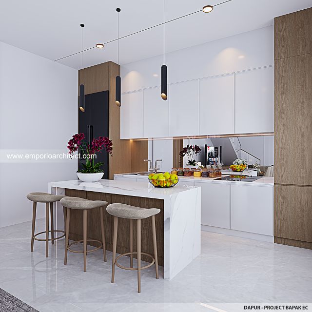 Desain Dapur Rumah Modern 3 Lantai Bapak EC di Jakarta