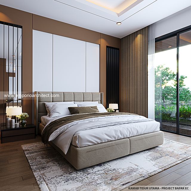 Desain Kamar Tidur Utama Rumah Modern 3 Lantai Bapak EC di Jakarta