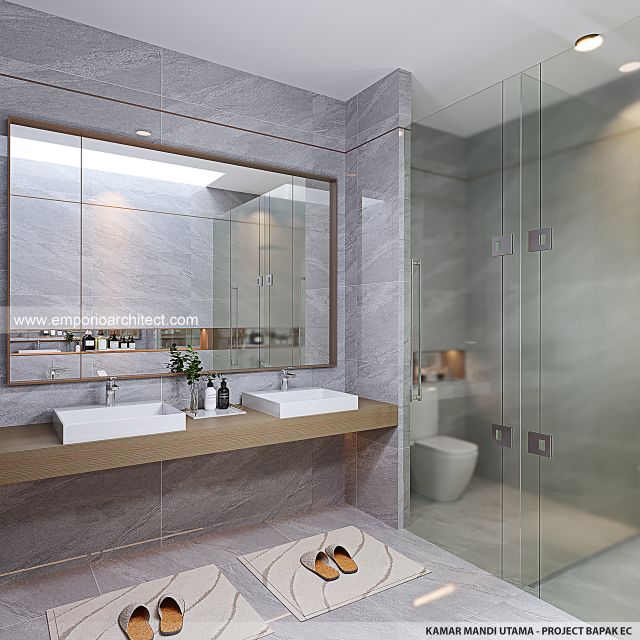 Desain Kamar Mandi Utama Rumah Modern 3 Lantai Bapak EC di Jakarta