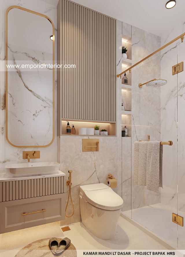 Desain Kamar Mandi Lantai Dasar Rumah Modern 3 Lantai Bapak HRS di Medan