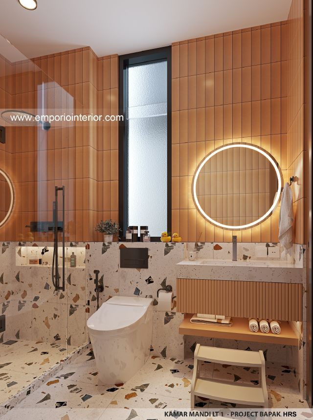 Desain Kamar Mandi Lantai 1 Rumah Modern 3 Lantai Bapak HRS di Medan