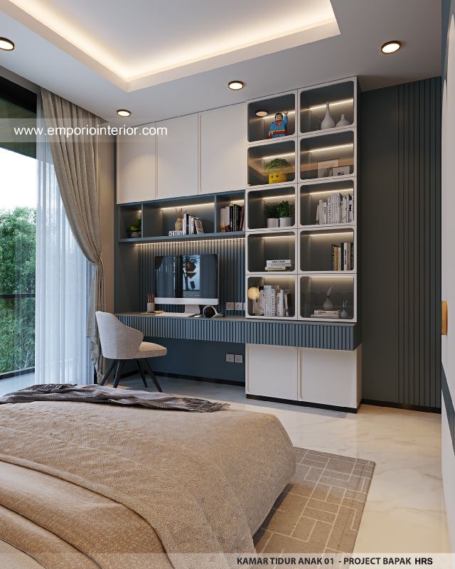 Desain Kamar Tidur Anak 1 Rumah Modern 3 Lantai Bapak HRS di Medan