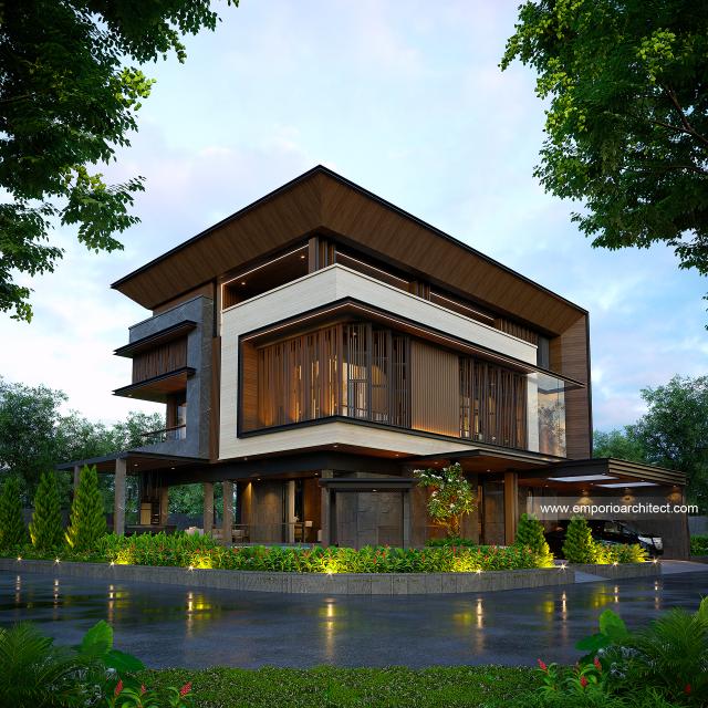 Desain Tampak Hook Rumah Modern 3 Lantai Bapak EFN di Cibubur, Jakarta Timur