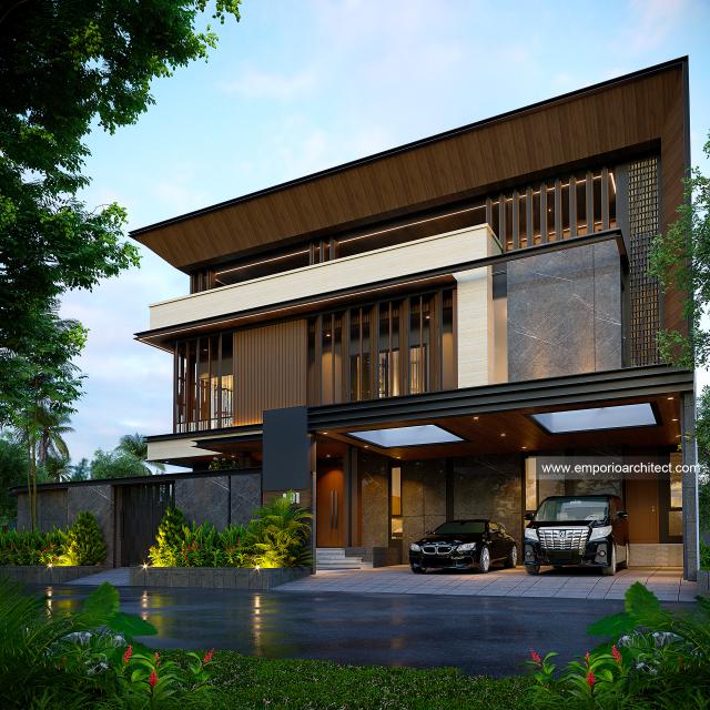 Desain Tampak Depan Dengan Pagar Rumah Modern 3 Lantai Bapak EFN di Cibubur, Jakarta Timur